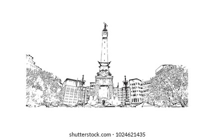 City icon of Indianapolis City in Indiana, USA. Hand drawn sketch illustration in vector.