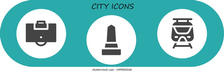 city icon set. 3 filled city icons.  Simple modern icons about  - Area, Monument, Subway