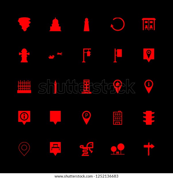 city icon set about direction, tower, rest area pin\
and hydrant vector set