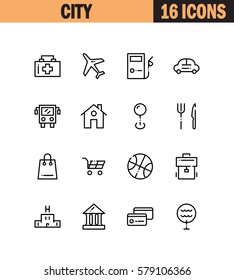 City icon set. Collection of high quality outline symbols for web design, mobile app. Navigation vector thin line icons or logo.