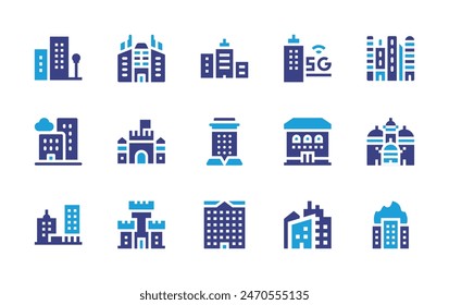 City icon set. Duotone color. Vector illustration. Containing building, kennyattainternationalconferencecentre, buildings, officebuilding, citybuilding, retirementhome, city, smartcity.