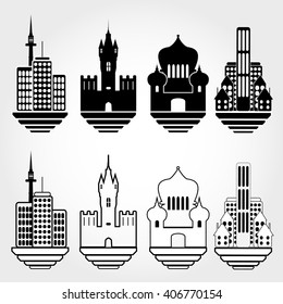 City icon set, flat architecture icon set  