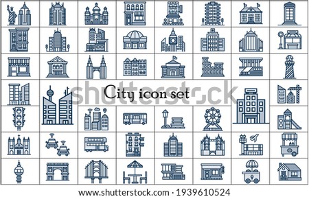 City icon set flat style vector illustration.