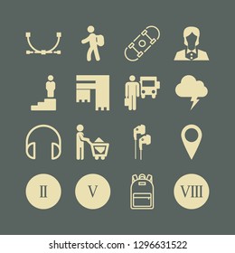 city icon set with shopping, lightning and backpack vector illustration