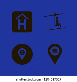 city icon. city vector icons set man on cable car, store location, hotel sign and fastfood location