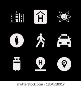 city icon. city vector icons set office building, store location, phone technology and travelling luggage