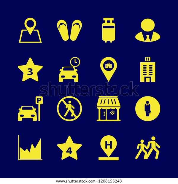 city icon. city vector icons set\
hotel three stars, businessman, parking time and hotel\
location