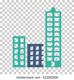 City icon. Vector pictogram style is a flat bicolor symbol, cobalt and cyan colors, chess transparent background. Designed for software and web interface toolbars and menus.