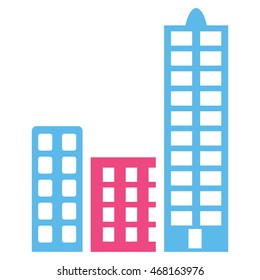 City icon. Vector style is bicolor flat iconic symbol with rounded angles, pink and blue colors, white background.