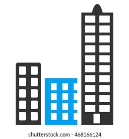 City icon. Vector style is bicolor flat iconic symbol with rounded angles, blue and gray colors, white background.