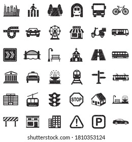 Iconos de la ciudad. Diseño de esgrima negra. Ilustración vectorial.