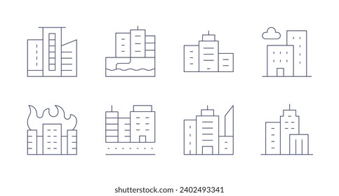 City icons. Editable stroke. Containing skyscraper, city, city building, buildings.