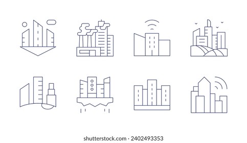City icons. Editable stroke. Containing city, smart city, skyscrapers.