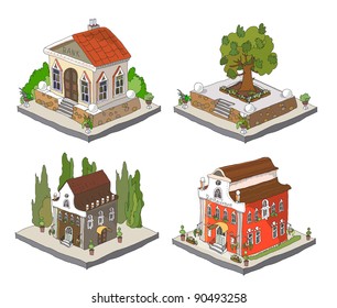 city icons (flats, house, factory, church, school, restaurant, park, see more files)