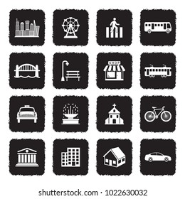 City Icons. Grunge Black Flat Design. Vector Illustration.