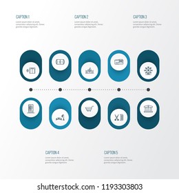 City icons line style set with vending machine, museum, ferris wheel and other movie theater elements. Isolated vector illustration city icons.