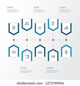 City icons line style set with shopping basket, circus, hospital and other windmill elements. Isolated vector illustration city icons.