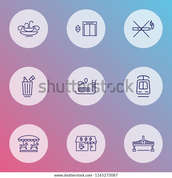 City icons line style set with elevator, no\
smoking, bridge and other coffeehouse elements. Isolated vector\
illustration city icons.