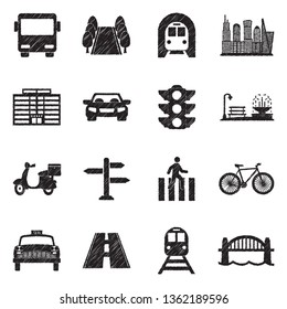 City Icons. Set 2. Black Scribble Design. Vector Illustration.