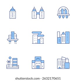 City icons set. Line Duotone style, editable stroke. skyscrapper, skyscraper, city, building, architecture and city.