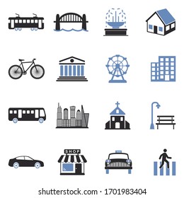 City Icons. Two Tone Flat Design. Vector Illustration.