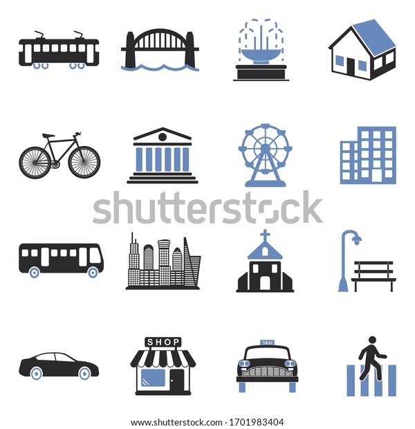 City\
Icons. Two Tone Flat Design. Vector\
Illustration.