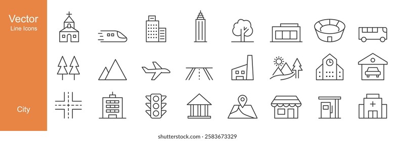 City Icons - Vector Line. Editable Stroke.