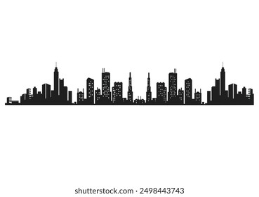 city illustration, black buildings silhouette  on white background