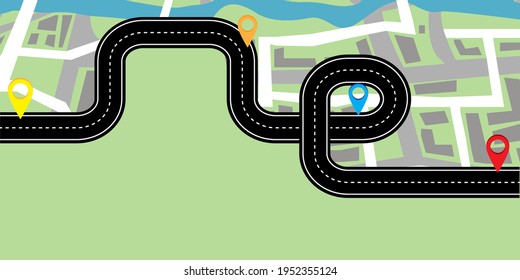 City Illustration. Flat Route On The Map For Concept Design. Chart Concept. Stock Image. Vector Illustration. EPS 10.