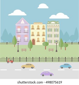 City illustration in flat style. Vector illustration