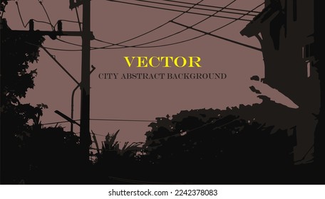 city ​​view illustration with light shadow yellow orange sky