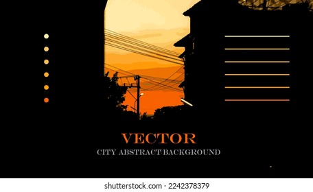 city ​​view illustration with light shadow yellow orange sky