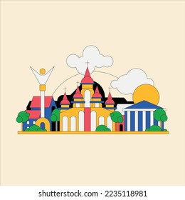 City illustration. 
The project with the image of 195 countries of the world. Kiev, Ukraine.