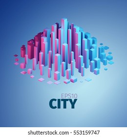 City illustration. Vector abstract element. Vertical boxes