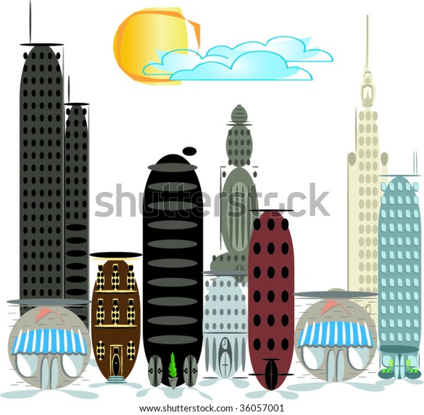 City Illustrations in cartoon bubble building\
effect vector