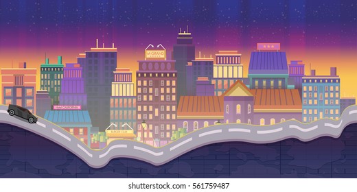 City Illustrations for games, Night Background, 2d game application. Illustration for your application , project.