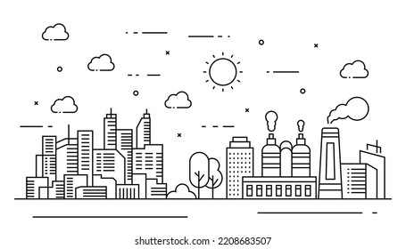 City Industrial illustration in thin line style
