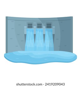 City info energy river icon cartoon vector. Hydro power plant. Dam station