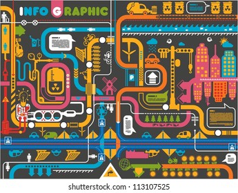 city info graphic, industry and ecology vector elements