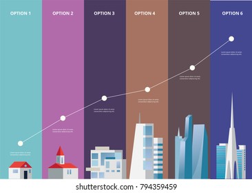 City Infographic growing graph. Vector illustration.