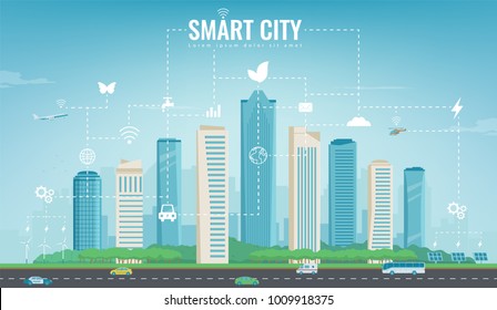 City infographic. Modern city with infographic elements. Smart city. Vector