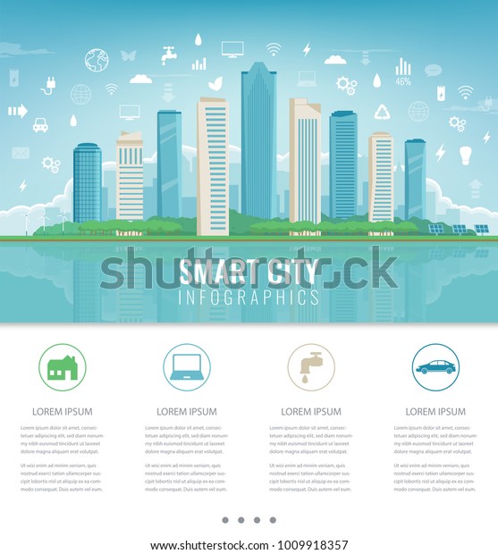 City infographic. Modern city with infographic
elements. Smart city.
Vector