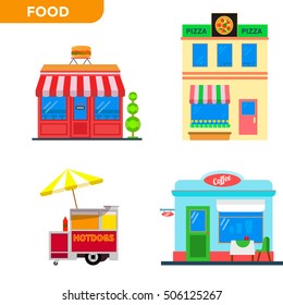 City infographic. Set of buildings to create urban background, village and town landscape. Flat style vector illustration.
