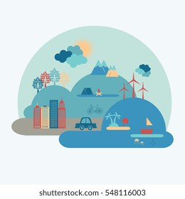 city infographics background and elements, building, road, park, transportation, Can be used for web design, info chart, brochure template. vector illustration