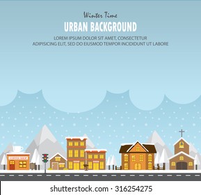 city infographics background and elements, there are village, building, road, park. winter concept. Can be used for web design, info chart, brochure template. vector illustration