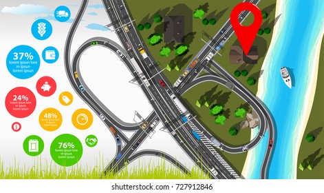 City infographics with city map and road