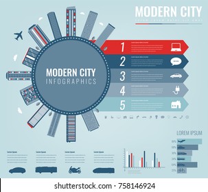 City infographics set with charts and other elements. Vector 