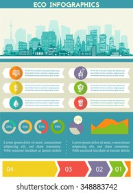City infographics with step banners and graph elements