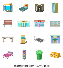 City Infrastructure Icons Set. Cartoon Illustration Of 16 City Infrastructure Vector Icons For Web