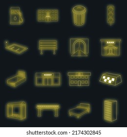 City Infrastructure Icons Set. Illustration Of 16 City Infrastructure Vector Icons Neon Color On Black